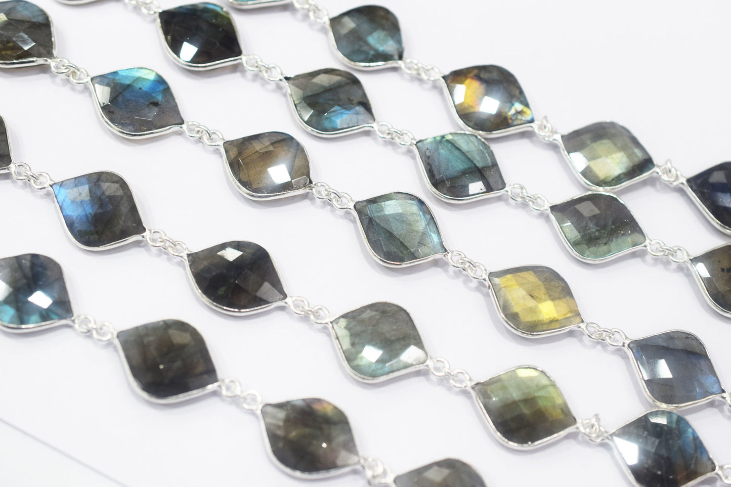 Labradorite Faceted Fancy Flat Dew Drops Shape Connector Chain , 15x19 - 16x20 mm , RB-6459