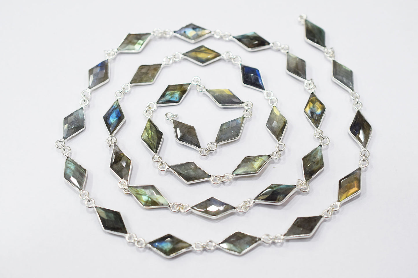 Labradorite Faceted Diamond Shape Connector Chain , 11x17 mm , RB-6460