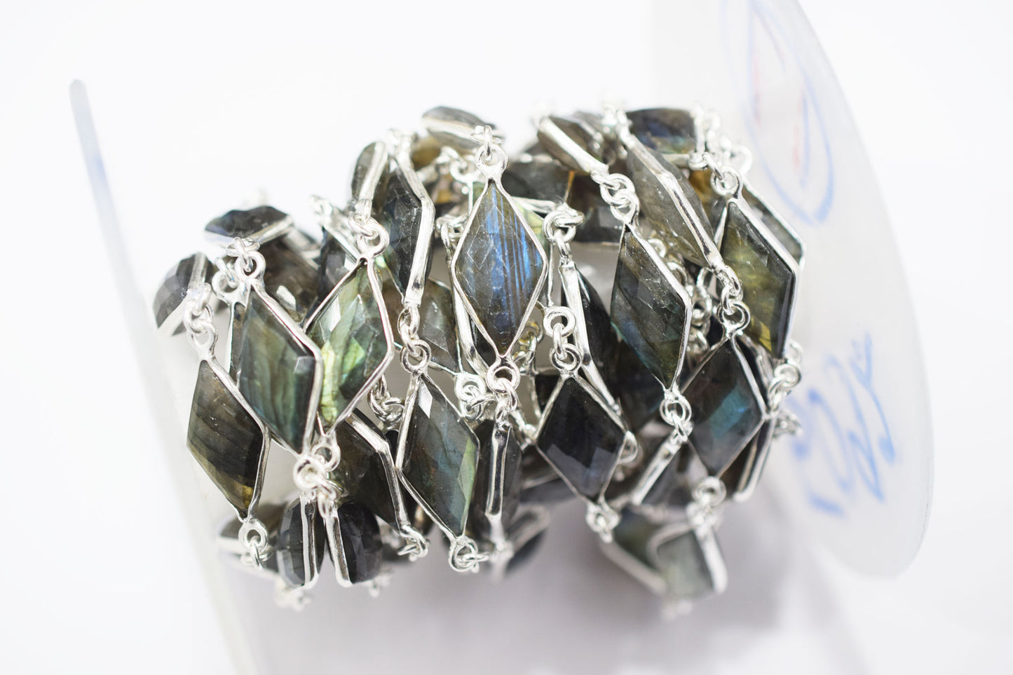 Labradorite Faceted Diamond Shape Connector Chain , 11x19 mm , RB-6460A