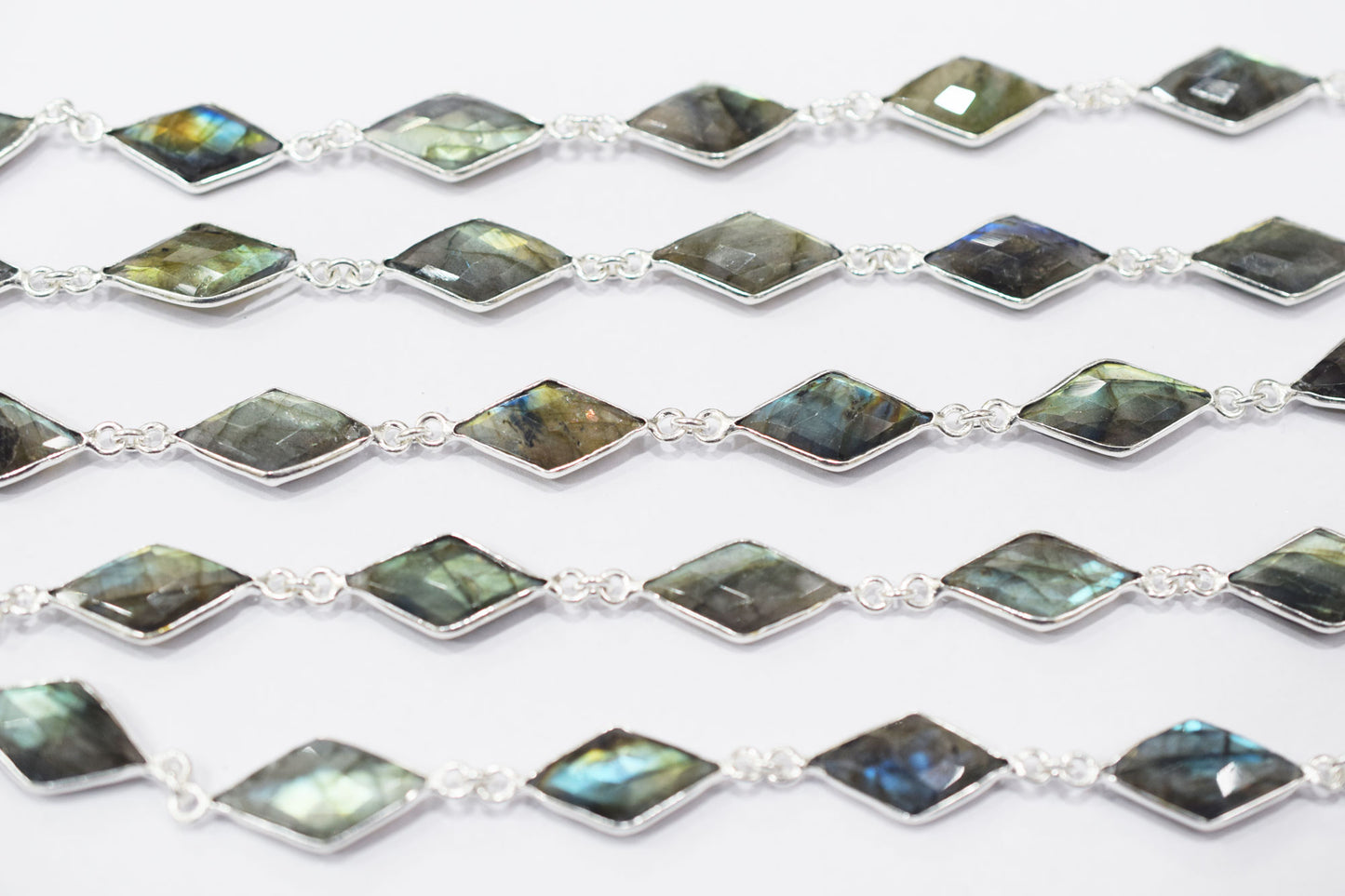 Labradorite Faceted Diamond Shape Connector Chain , 11x19 mm , RB-6460A