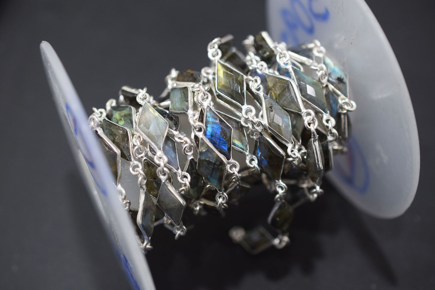 Labradorite Faceted Diamond Shape Connector Chain , 11x17 mm , RB-6460
