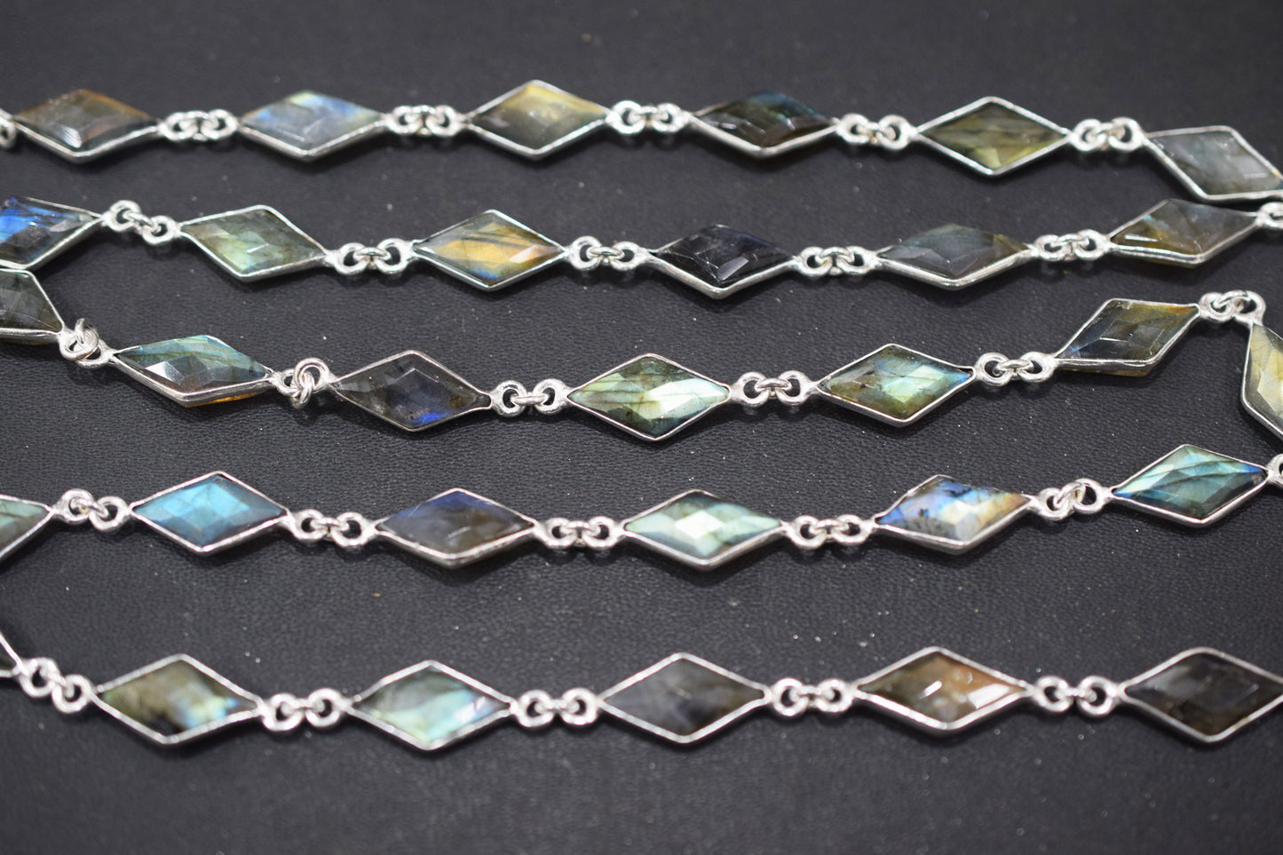 Labradorite Faceted Diamond Shape Connector Chain , 11x17 mm , RB-6460