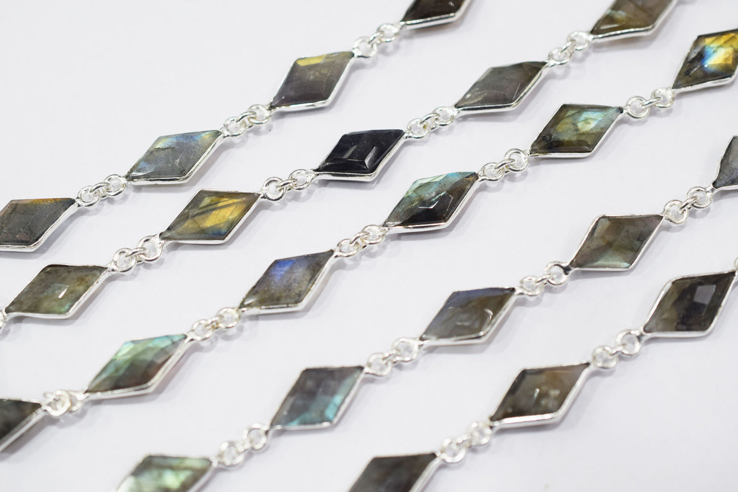 Labradorite Faceted Diamond Shape Connector Chain , 11x17 mm , RB-6460