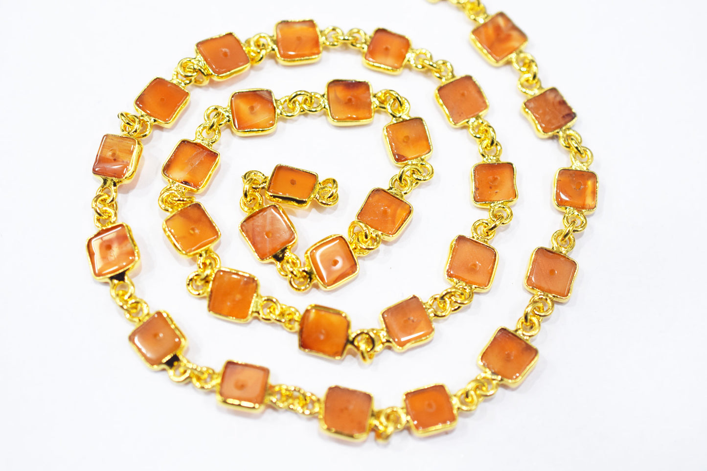 Carnelian Smooth Heishi Square Shape Connector Chain , 7 - 8 mm , RB-6461