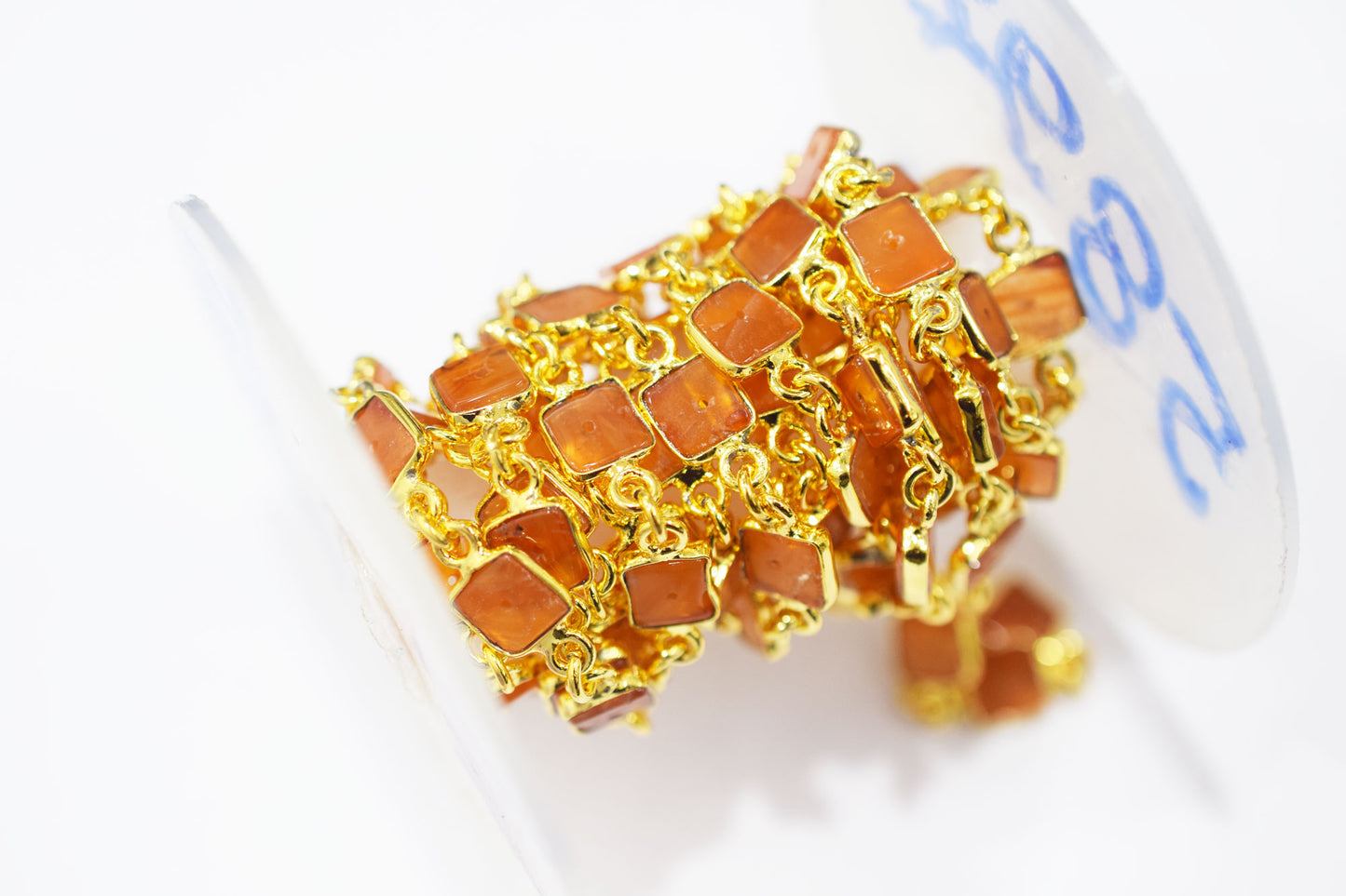 Carnelian Smooth Heishi Square Shape Connector Chain , 7 - 8 mm , RB-6461