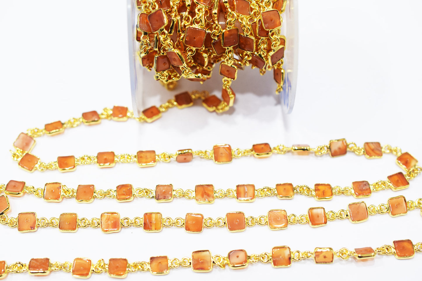 Carnelian Smooth Heishi Square Shape Connector Chain , 7 - 8 mm , RB-6461