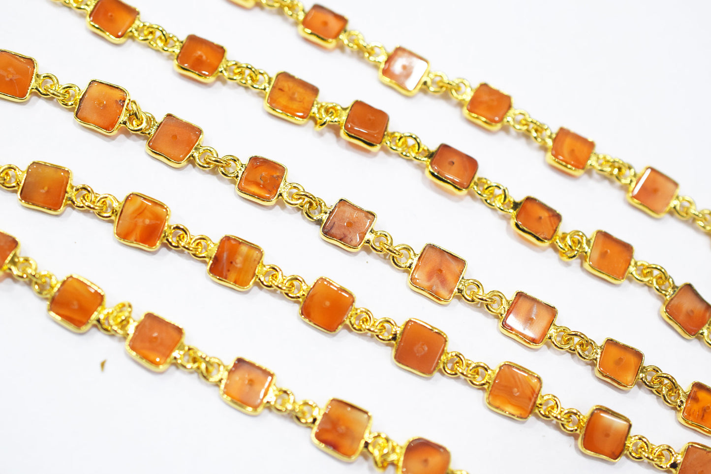 Carnelian Smooth Heishi Square Shape Connector Chain , 7 - 8 mm , RB-6461