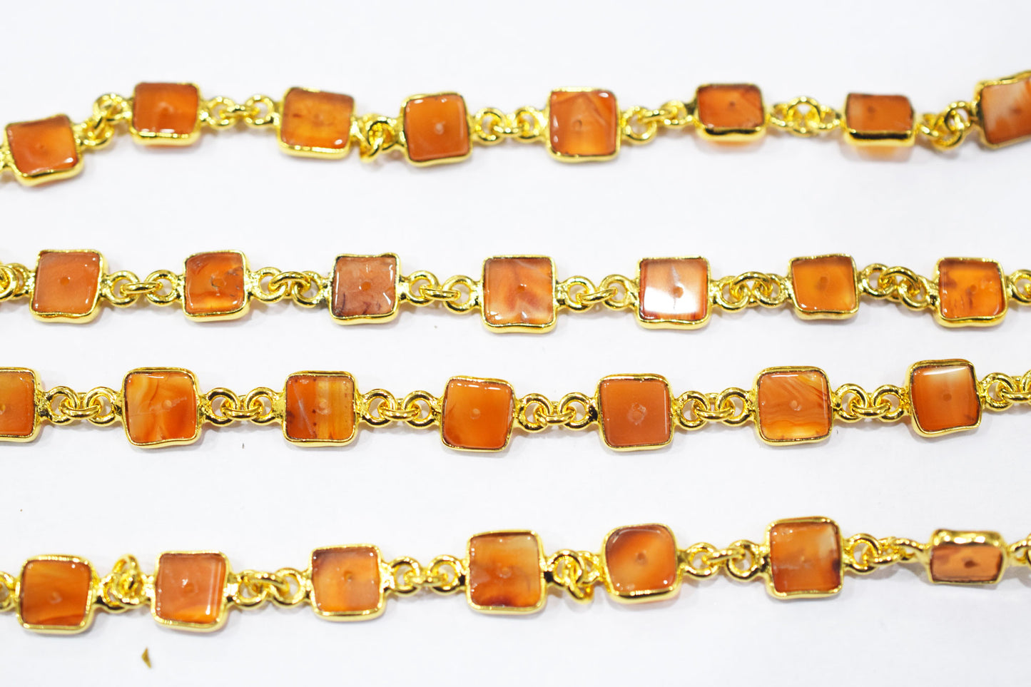 Carnelian Smooth Heishi Square Shape Connector Chain , 7 - 8 mm , RB-6461