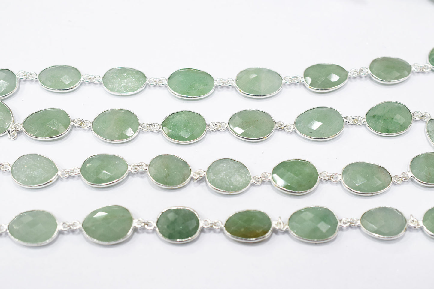 Grape Green Aventurine Faceted Slice Shape Connector Chain , 14x16 - 14x18 mm , RB-6465