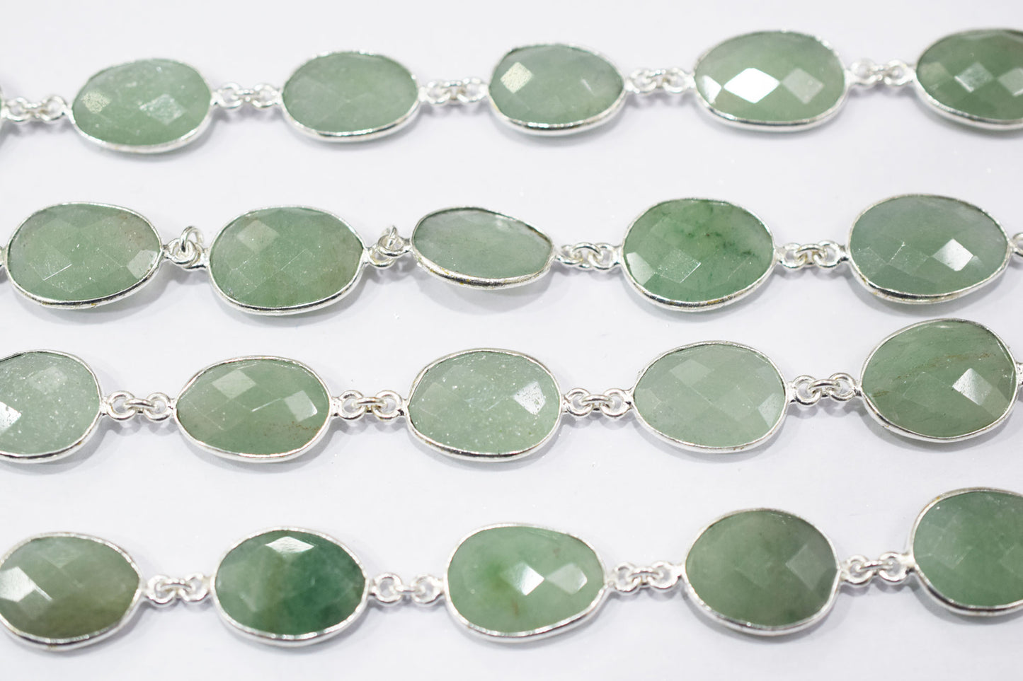 Grape Green Aventurine Faceted Slice Shape Connector Chain , 14x16 - 14x18 mm , RB-6465