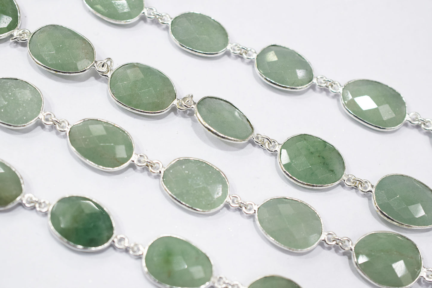 Grape Green Aventurine Faceted Slice Shape Connector Chain , 14x16 - 14x18 mm , RB-6465
