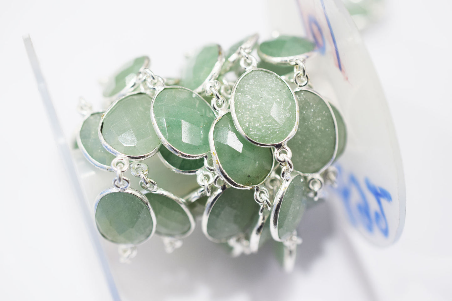Grape Green Aventurine Faceted Slice Shape Connector Chain , 14x16 - 14x18 mm , RB-6465