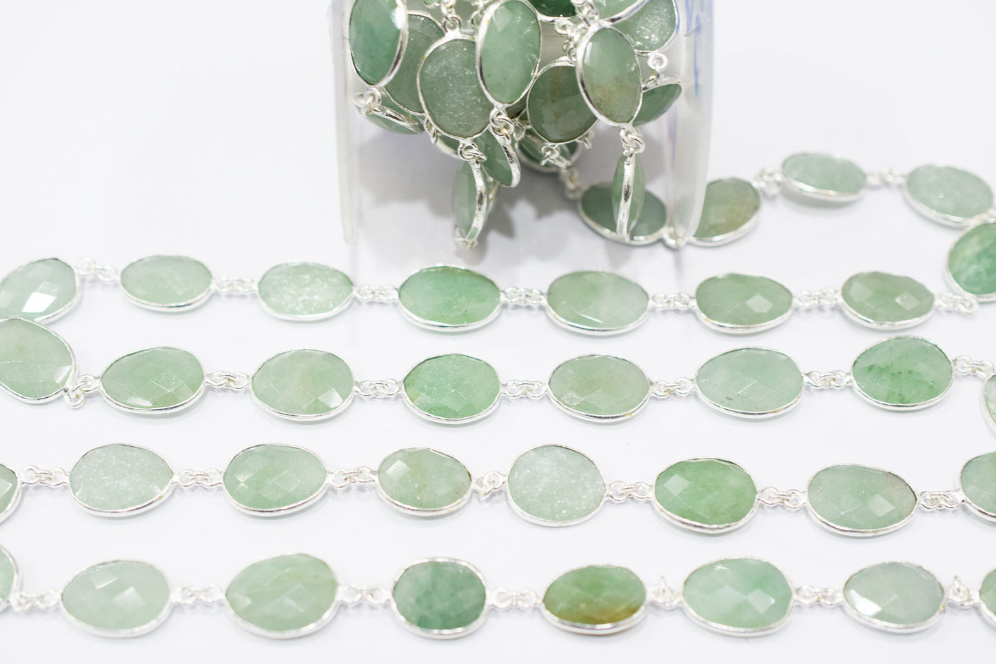 Grape Green Aventurine Faceted Slice Shape Connector Chain , 14x16 - 14x18 mm , RB-6465