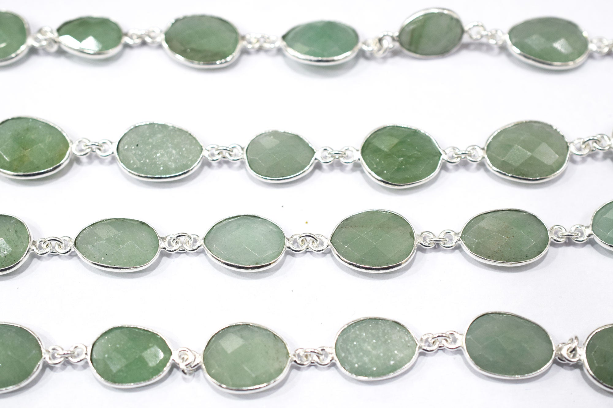 Grape Green Aventurine Faceted Slice Shape Connector Chain , 10x12 - 13x15 mm , RB-6466