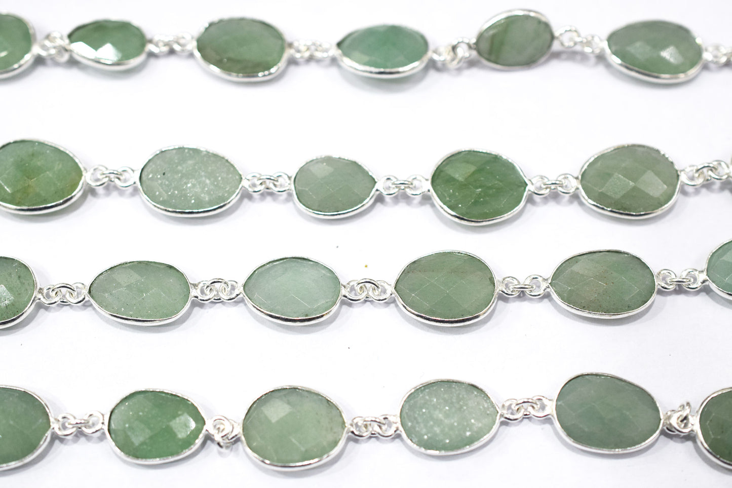 Grape Green Aventurine Faceted Slice Shape Connector Chain , 10x12 - 13x15 mm , RB-6466