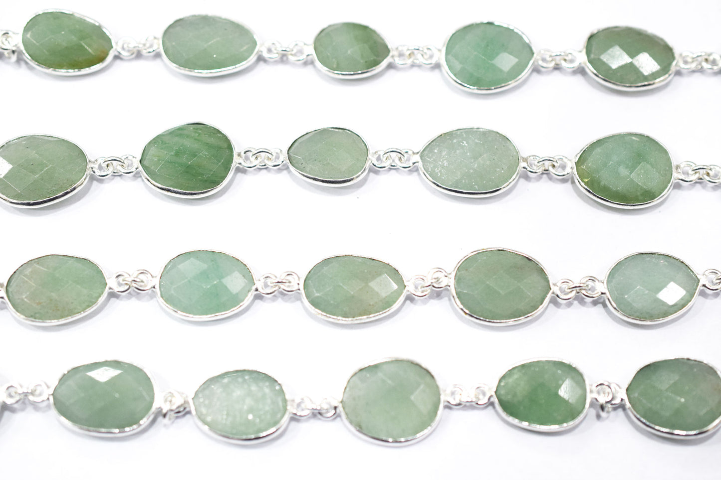 Grape Green Aventurine Faceted Slice Shape Connector Chain , 10x12 - 13x15 mm , RB-6466