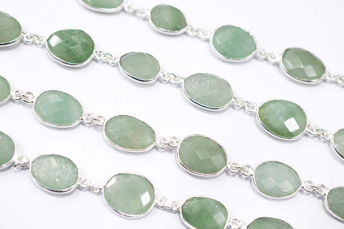 Grape Green Aventurine Faceted Slice Shape Connector Chain , 10x12 - 13x15 mm , RB-6466