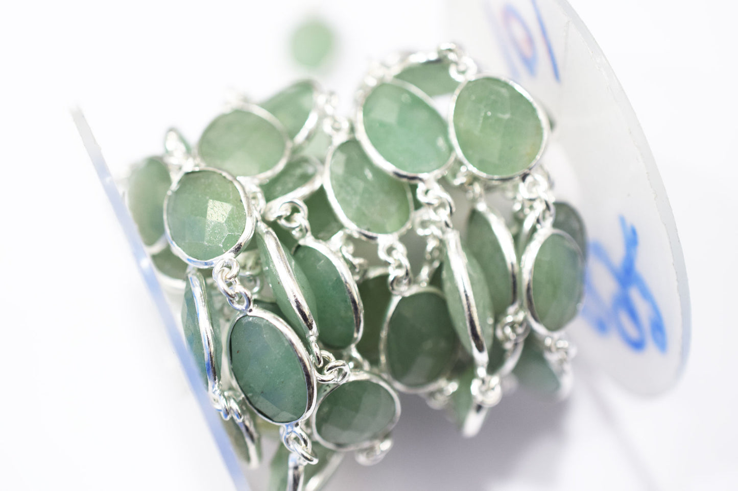 Grape Green Aventurine Faceted Slice Shape Connector Chain , 10x12 - 13x15 mm , RB-6466