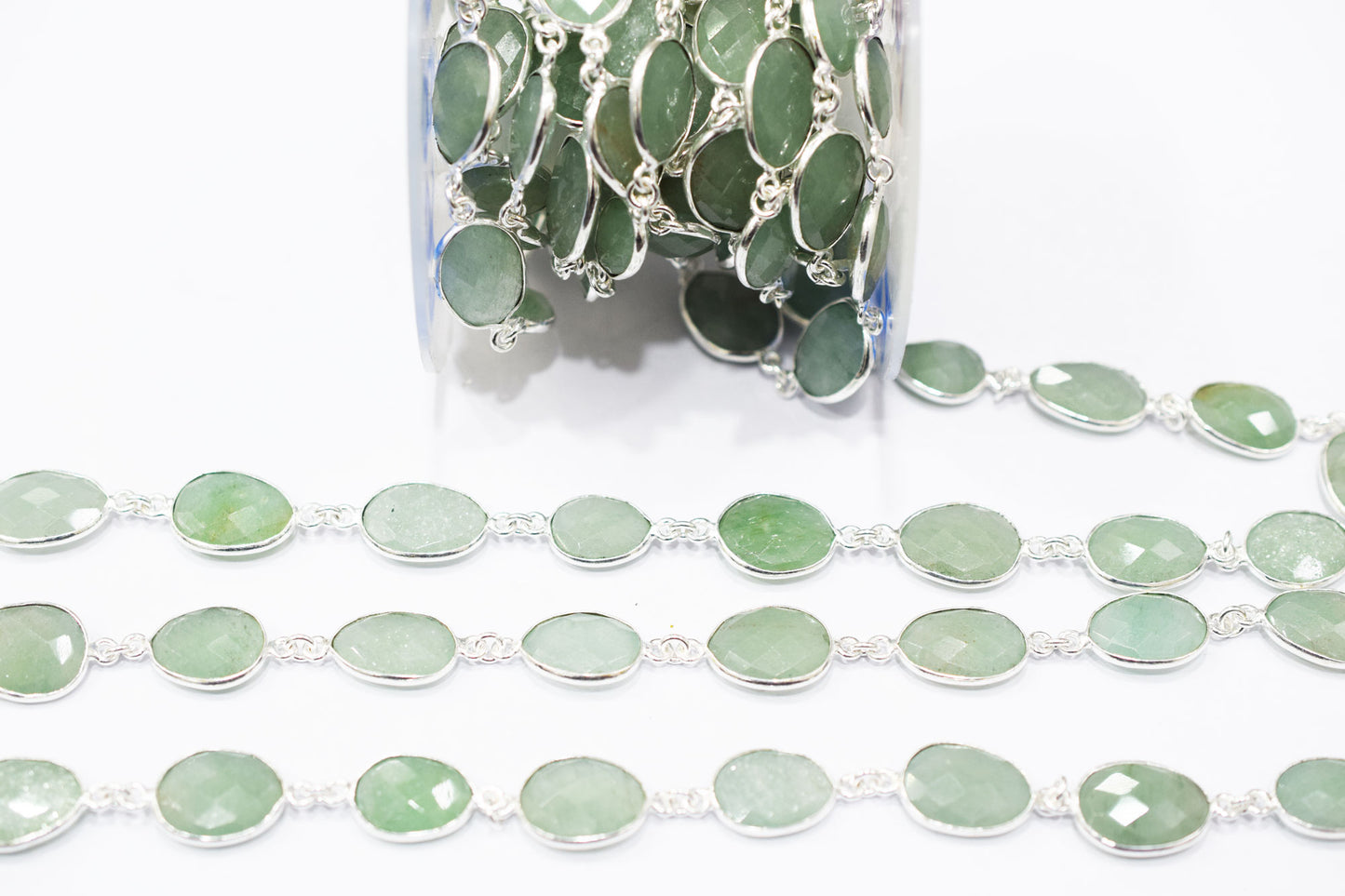 Grape Green Aventurine Faceted Slice Shape Connector Chain , 10x12 - 13x15 mm , RB-6466