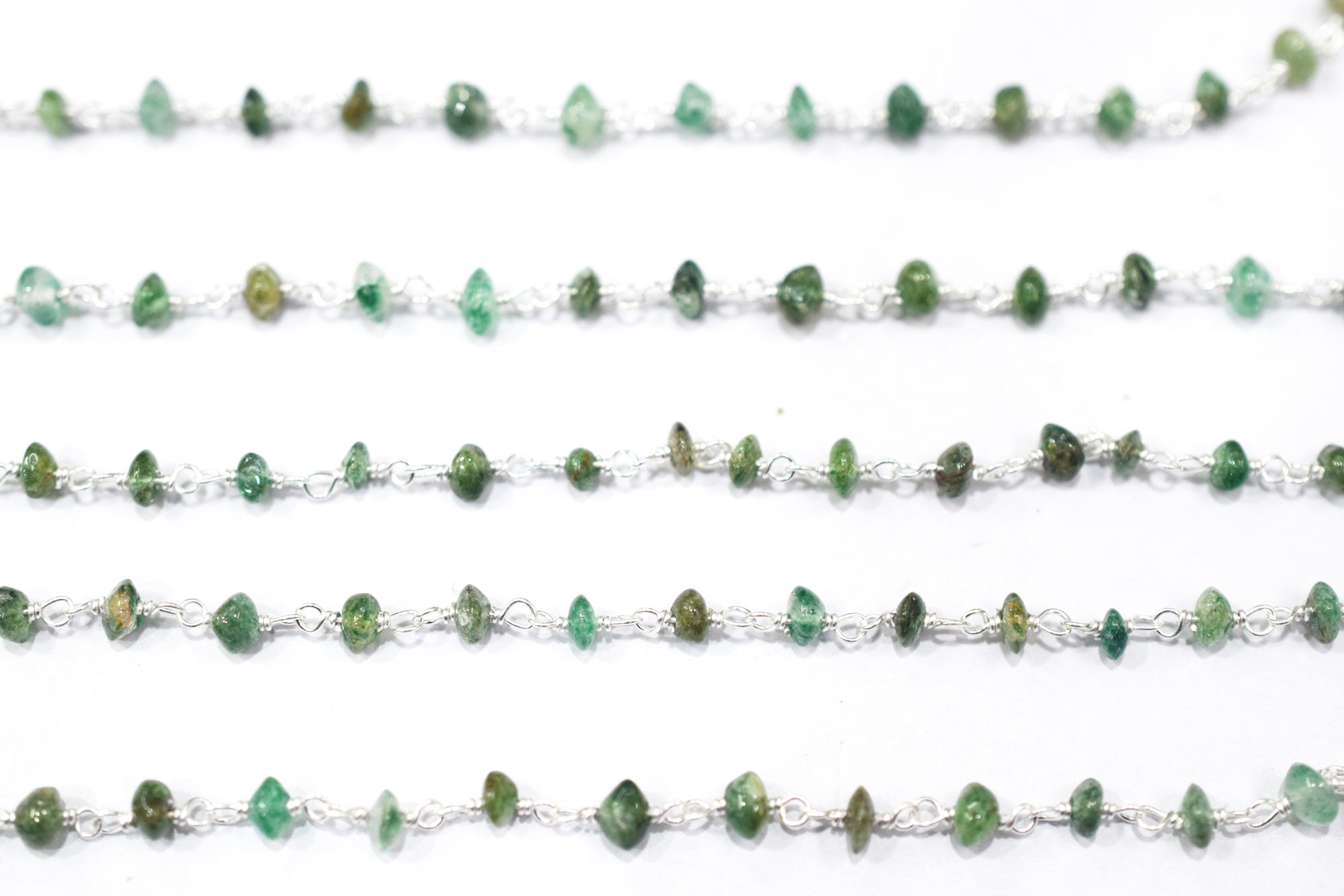 Green Aventurine Smooth Button Shape Rosary Beaded Chain , 3 mm , RB-6467