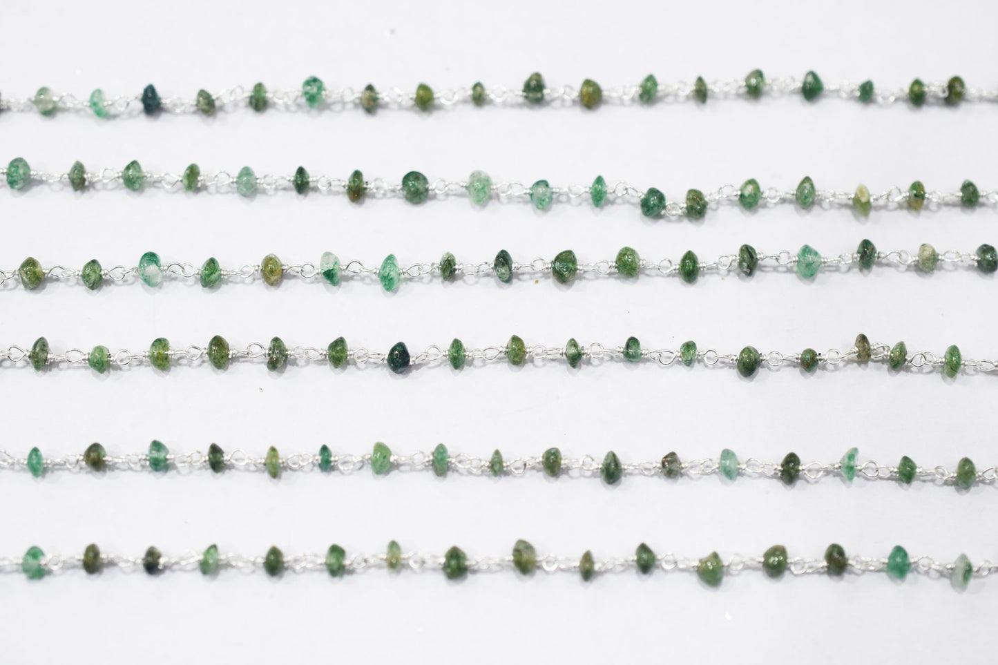 Green Aventurine Smooth Button Shape Rosary Beaded Chain , 3 mm , RB-6467
