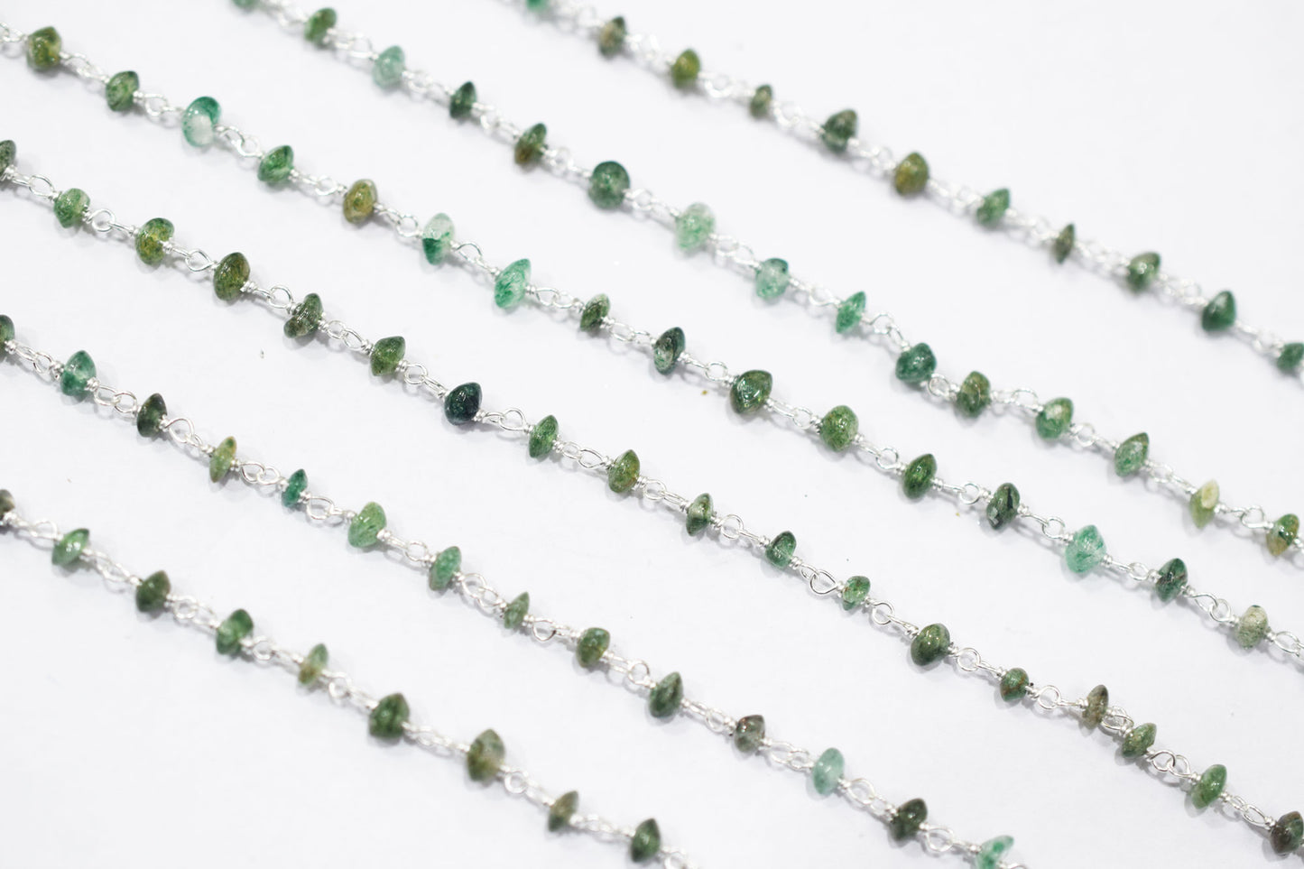 Green Aventurine Smooth Button Shape Rosary Beaded Chain , 3 mm , RB-6467