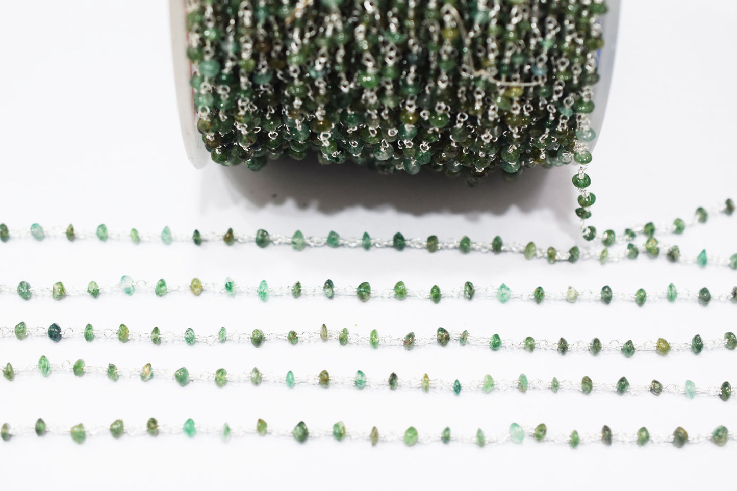 Green Aventurine Smooth Button Shape Rosary Beaded Chain , 3 mm , RB-6467