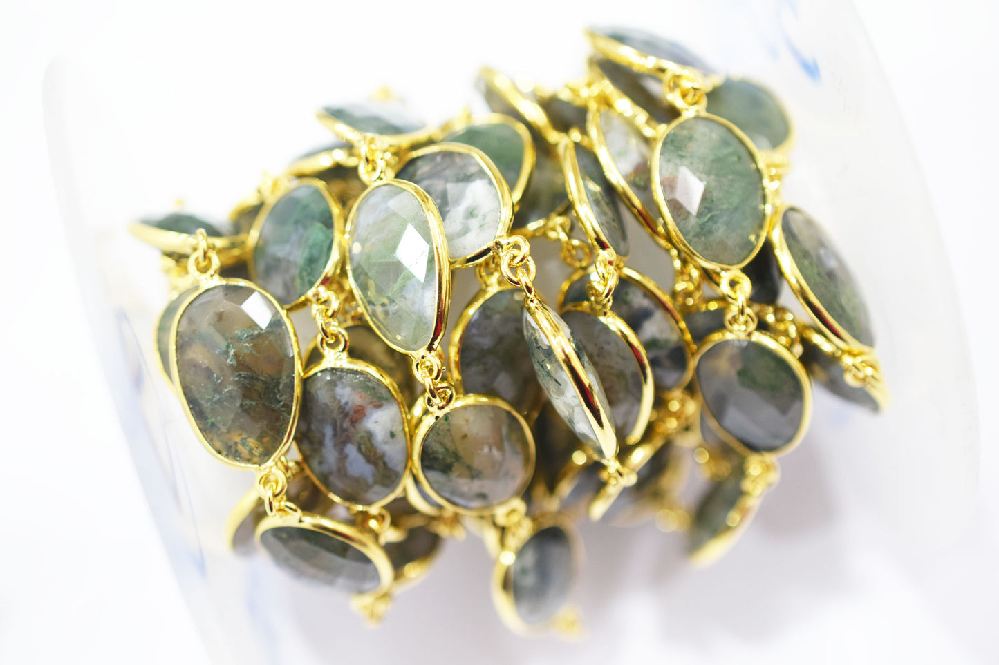 Green Ocean Fossil Jasper Faceted Slice Shape Connector Chain , 14x17 - 16x18 mm , RB-6468