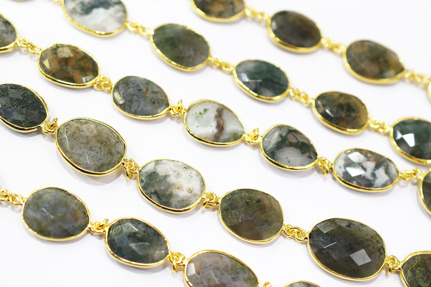 Green Ocean Fossil Jasper Faceted Slice Shape Connector Chain , 14x17 - 16x18 mm , RB-6468