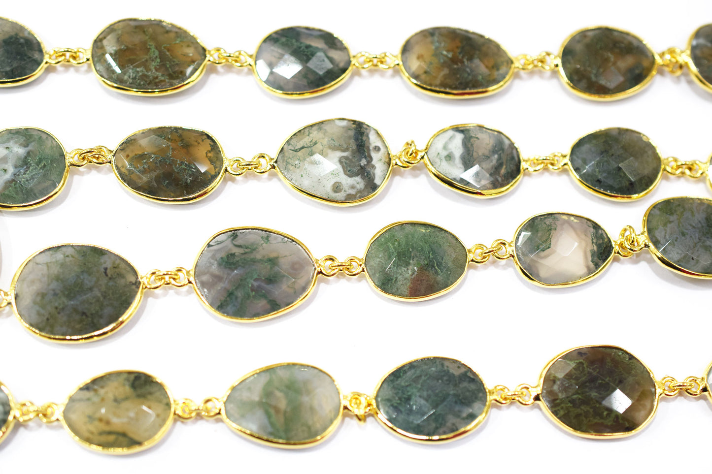Green Ocean Fossil Jasper Faceted Slice Shape Connector Chain , 14x17 - 16x18 mm , RB-6468