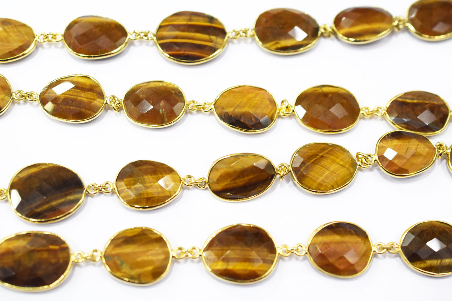 Tiger Eye Faceted Slice Shape Connector Chain , 15x17 - 18x20 mm , RB-6469