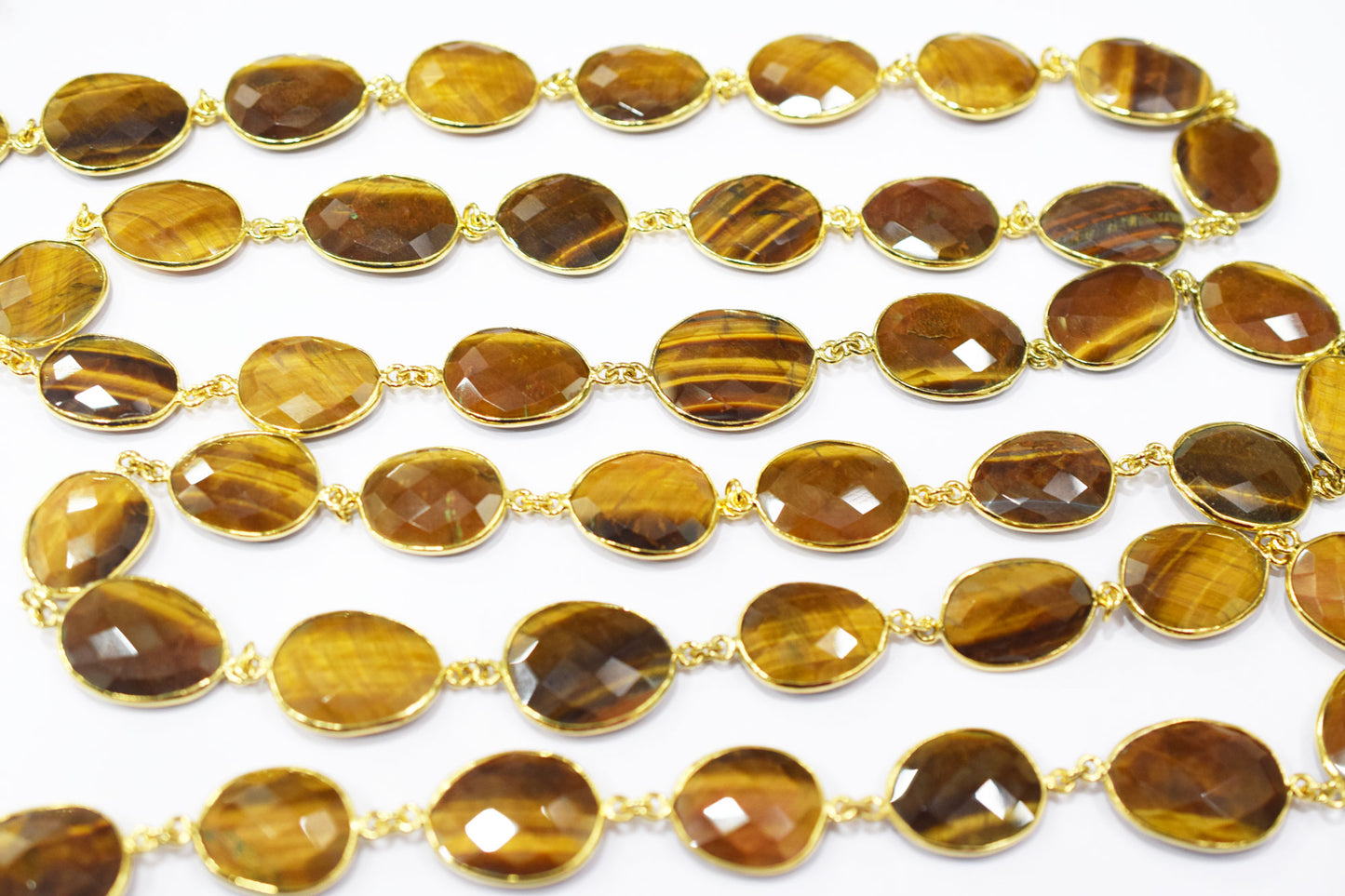 Tiger Eye Faceted Slice Shape Connector Chain , 15x17 - 18x20 mm , RB-6469