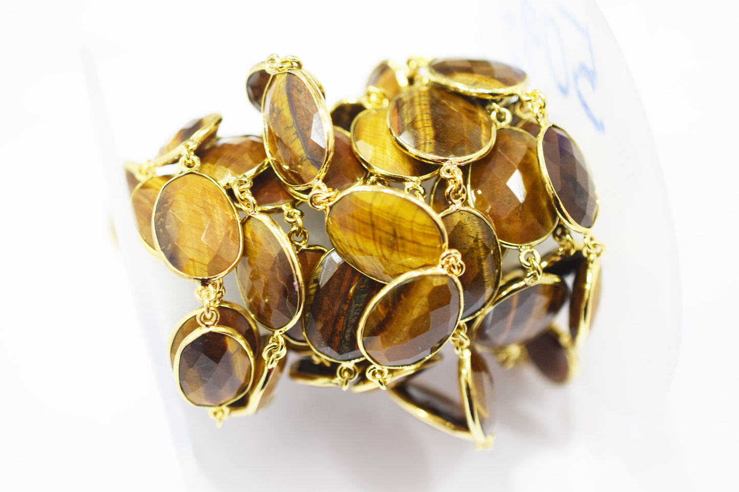 Tiger Eye Faceted Slice Shape Connector Chain , 15x17 - 18x20 mm , RB-6469