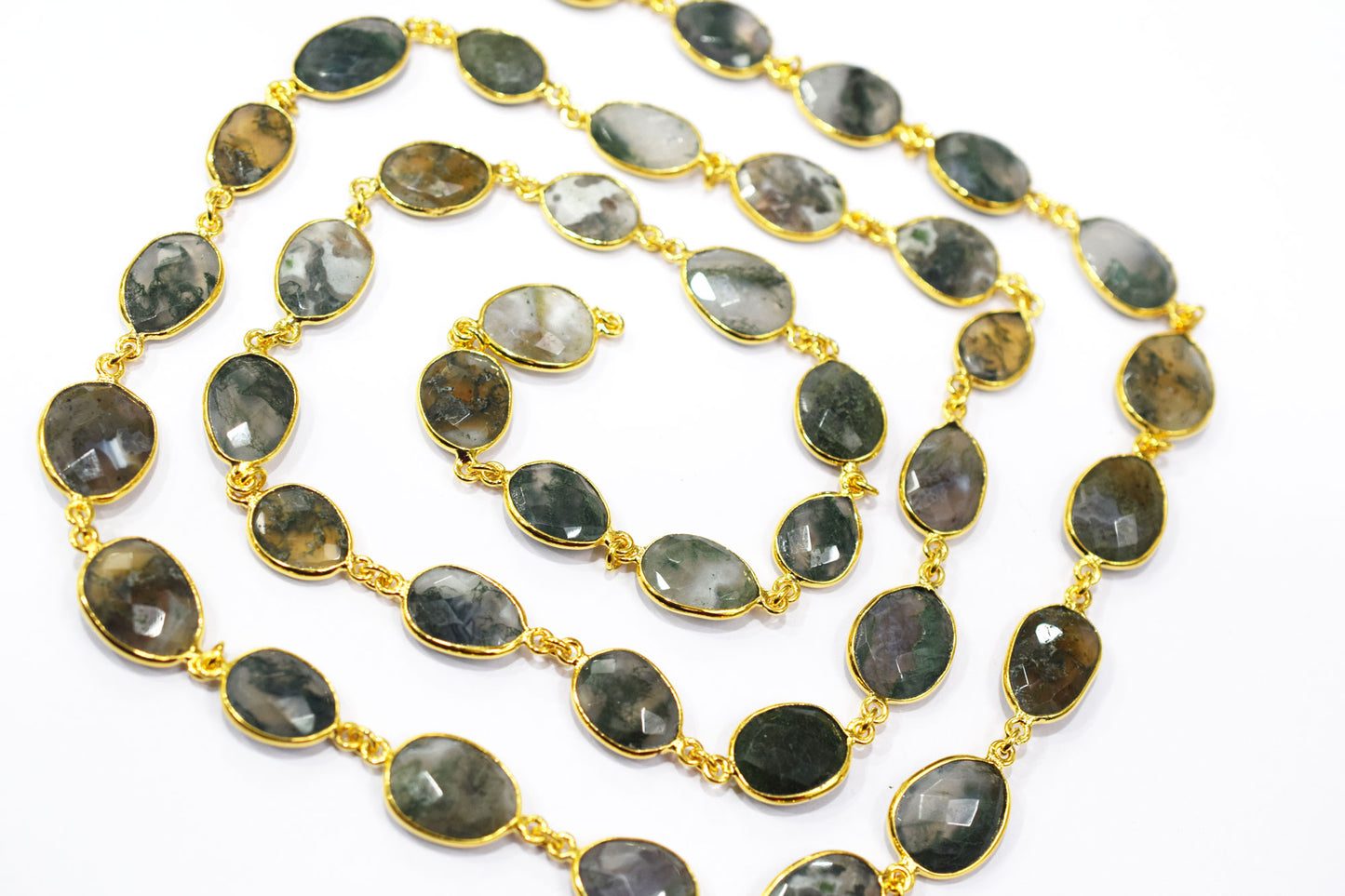 Green Ocean Fossil Jasper Faceted Slice Shape Connector Chain , 12x13 - 14x15 mm , RB-6470