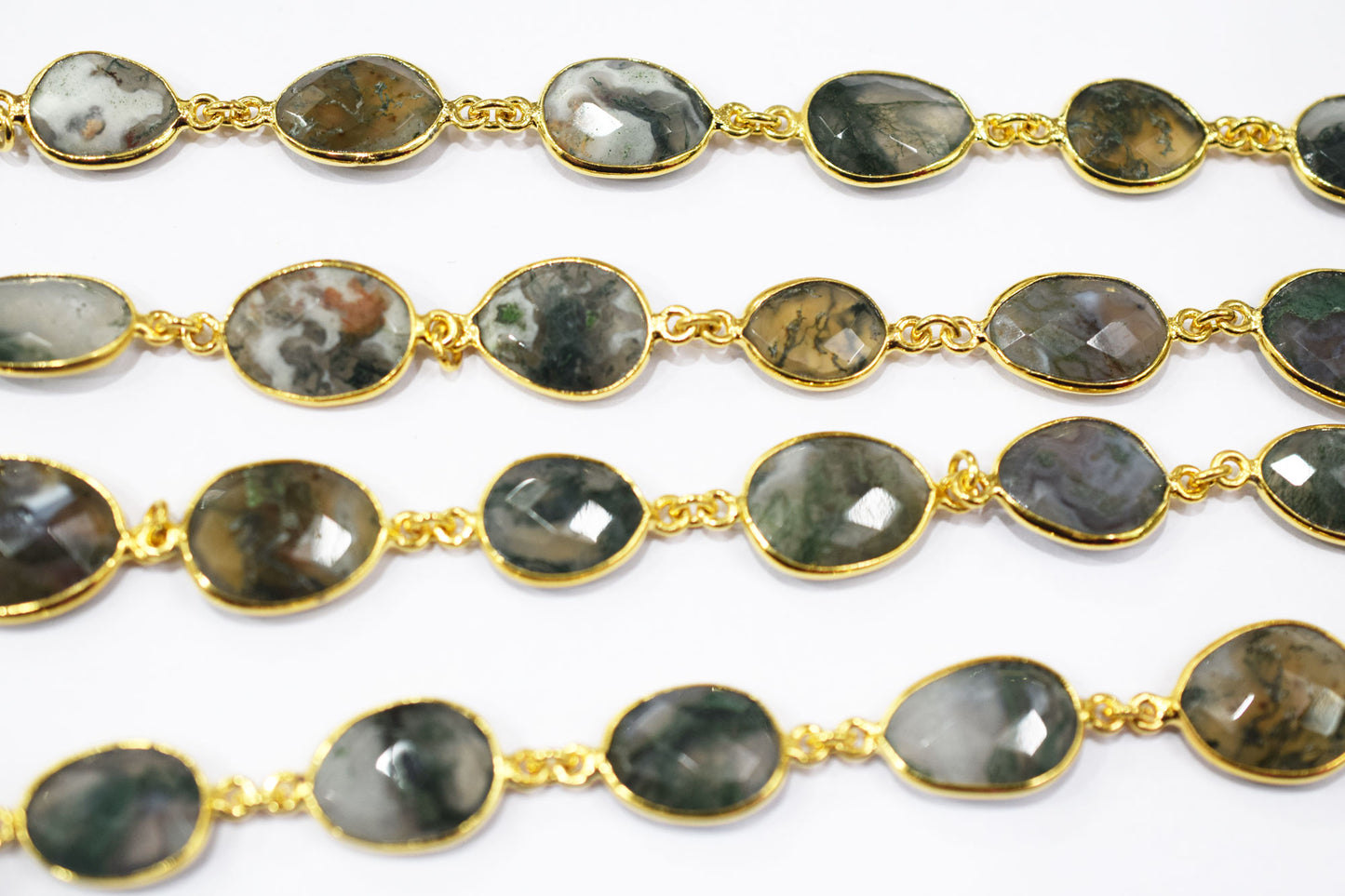 Green Ocean Fossil Jasper Faceted Slice Shape Connector Chain , 12x13 - 14x15 mm , RB-6470