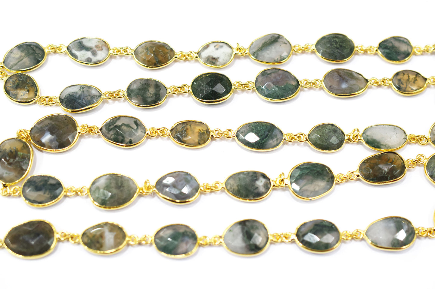 Green Ocean Fossil Jasper Faceted Slice Shape Connector Chain , 12x13 - 14x15 mm , RB-6470