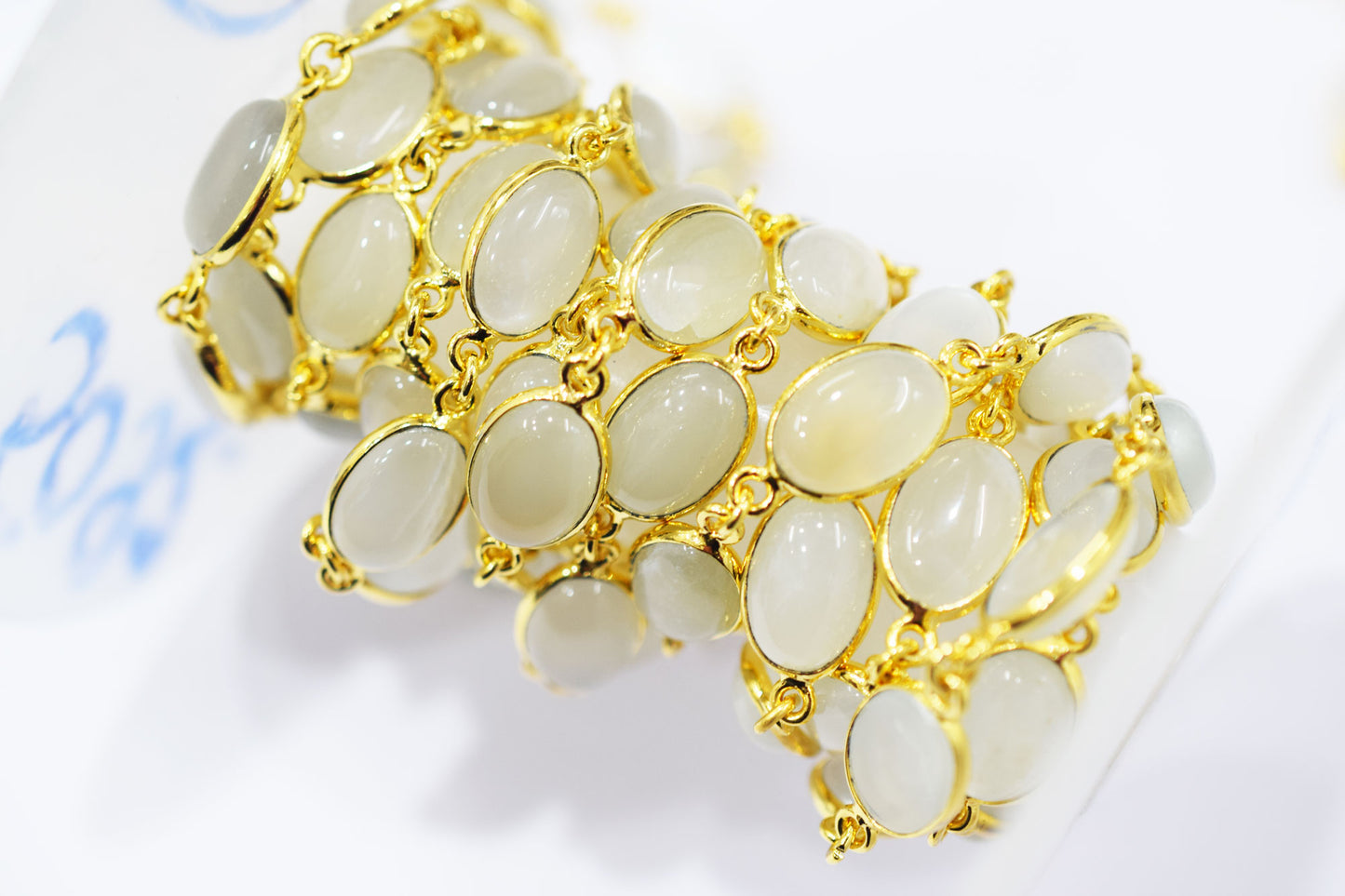 Ceylon Moonstone Smooth Oval Shape Connector Chain , 10 - 14 mm , RB-6471