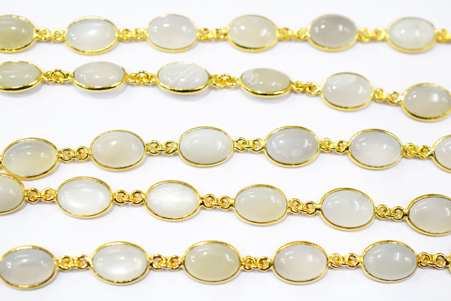 Ceylon Moonstone Smooth Oval Shape Connector Chain , 10 - 14 mm , RB-6471