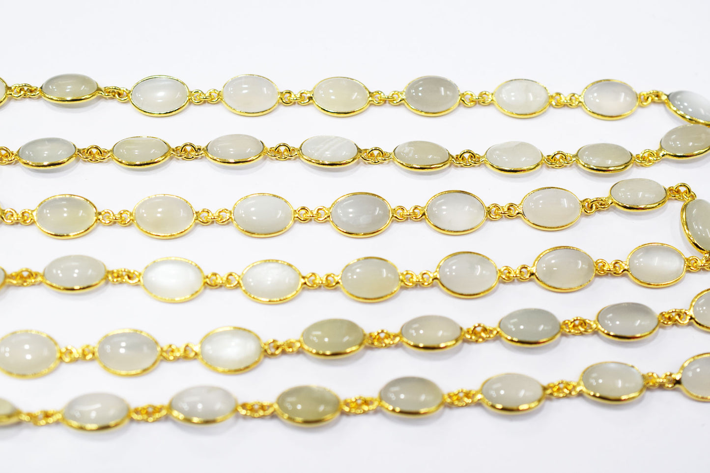 Ceylon Moonstone Smooth Oval Shape Connector Chain , 10 - 14 mm , RB-6471
