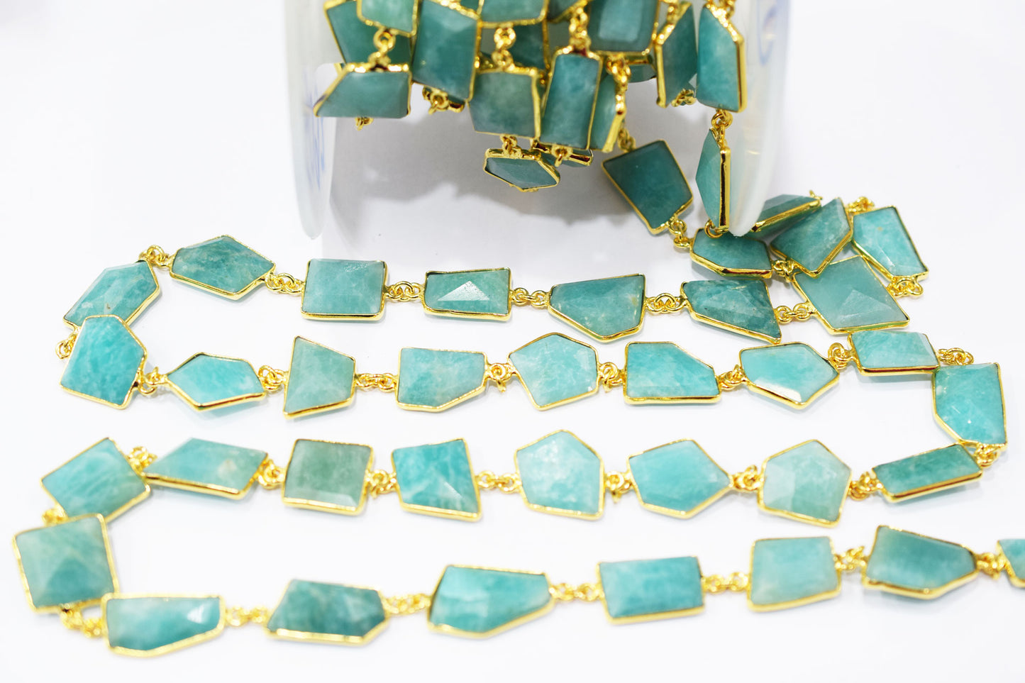 Amazonite Fancy Cut Shape Connector Chain , 14x16 - 15x20 mm , RB-6472