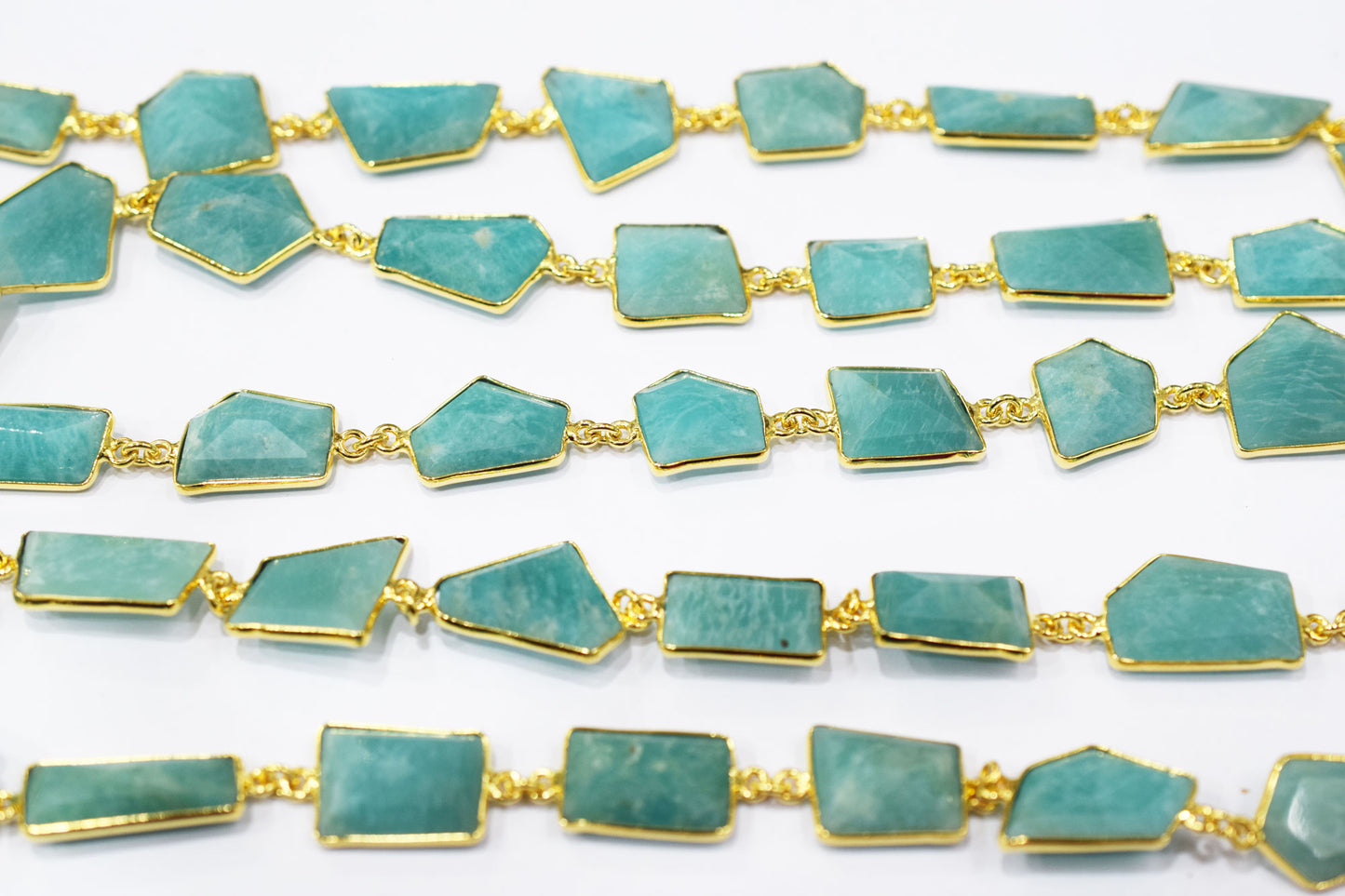 Amazonite Fancy Cut Shape Connector Chain , 14x16 - 15x20 mm , RB-6472