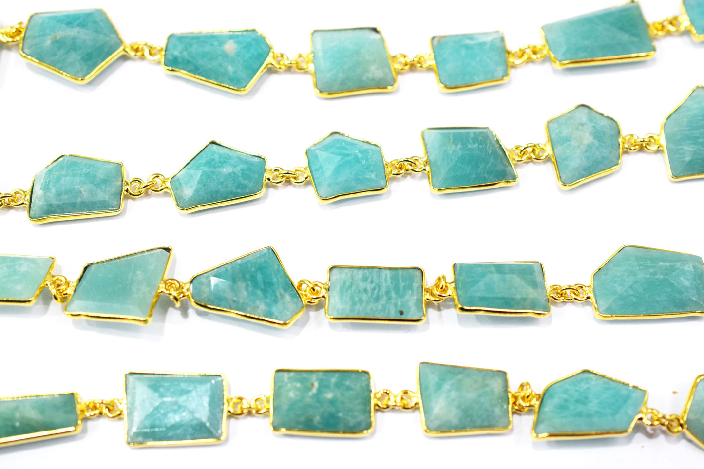 Amazonite Fancy Cut Shape Connector Chain , 14x16 - 15x20 mm , RB-6472