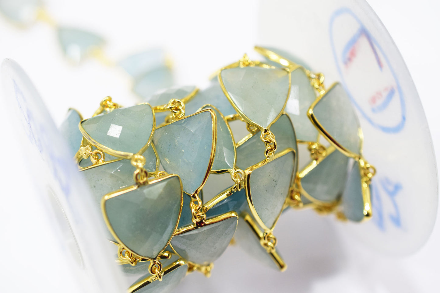 Aqua Chalcedony Faceted Trillion Shape Connector Chain , 18x19 mm , RB-6473