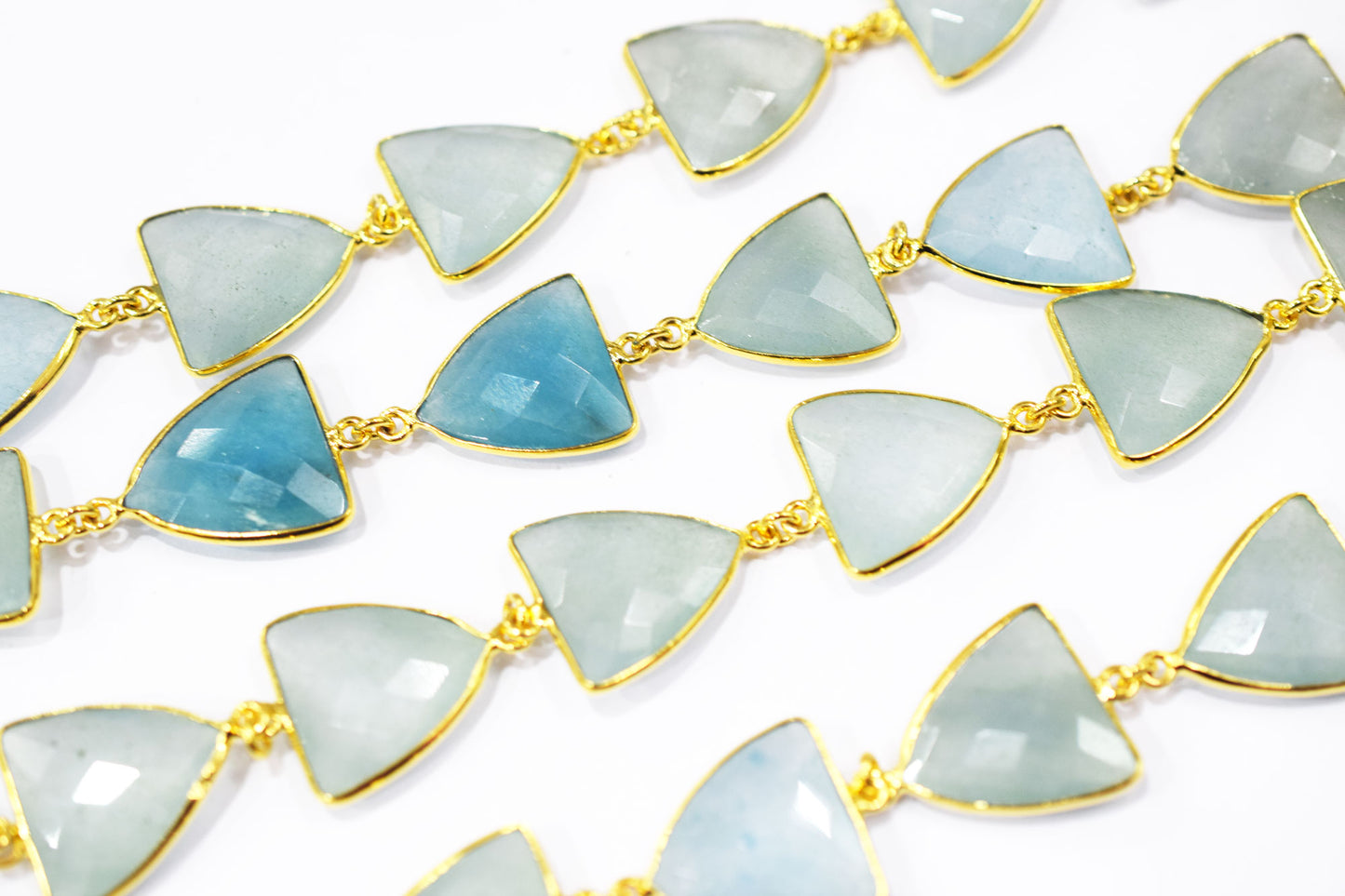Aqua Chalcedony Faceted Trillion Shape Connector Chain , 18x19 mm , RB-6473