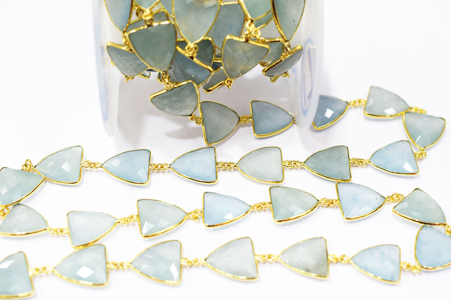 Aqua Chalcedony Faceted Trillion Shape Connector Chain , 18x19 mm , RB-6473