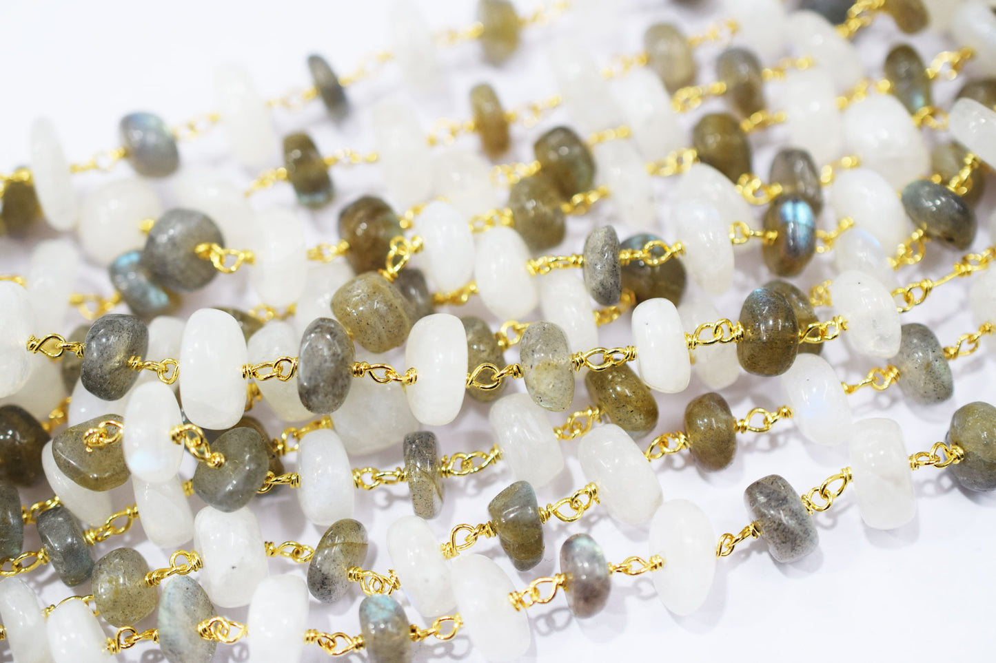 Rainbow Moonstone Irregular Rondelle Shape Rosary Beaded Chain , Sold By Foot , 3x8 - 5x10 mm , RB-6474