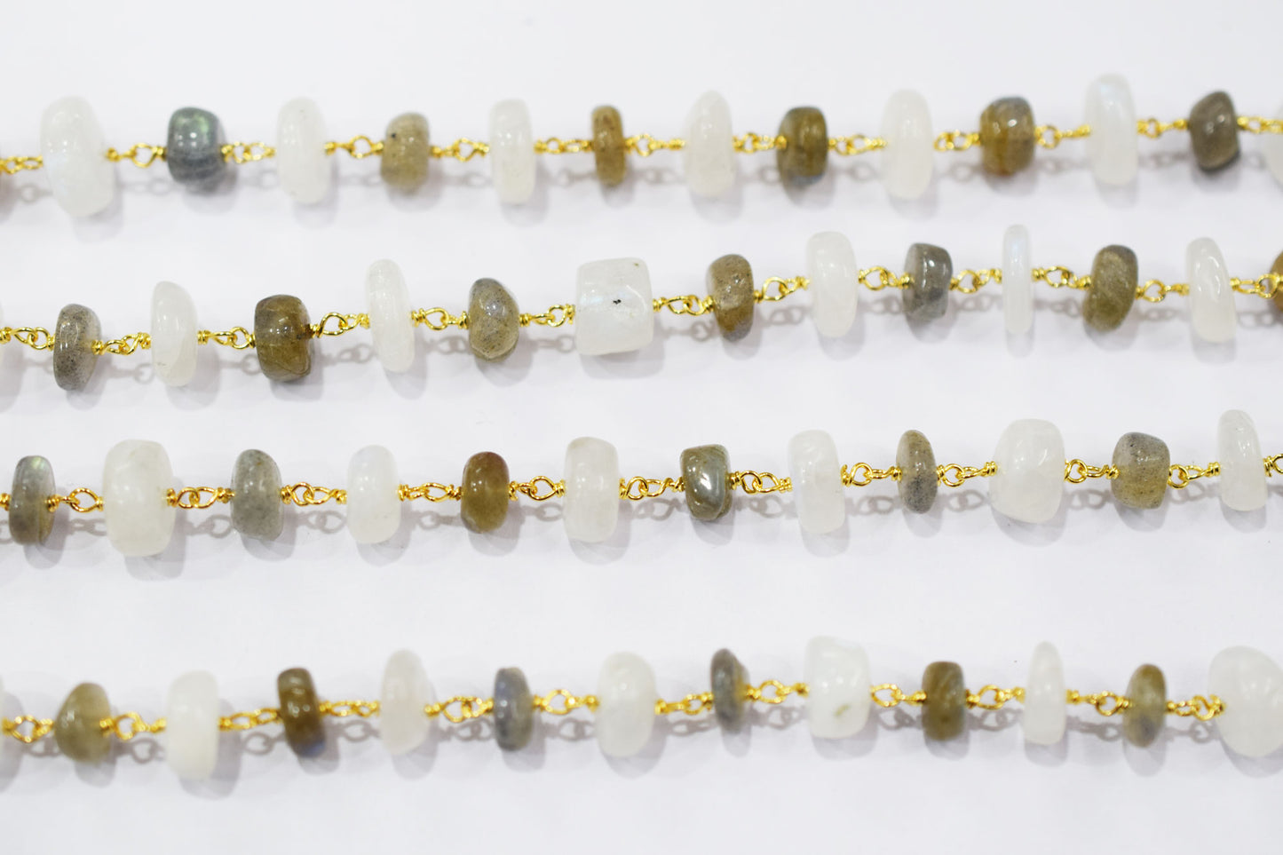 Rainbow Moonstone Irregular Rondelle Shape Rosary Beaded Chain , Sold By Foot , 3x8 - 5x10 mm , RB-6474