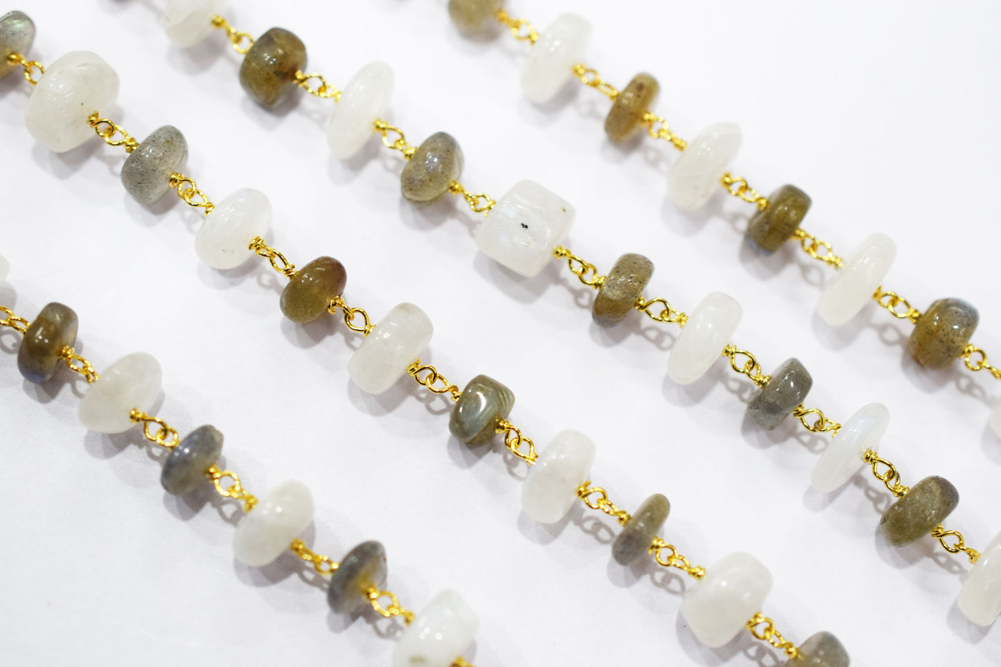 Rainbow Moonstone Irregular Rondelle Shape Rosary Beaded Chain , Sold By Foot , 3x8 - 5x10 mm , RB-6474