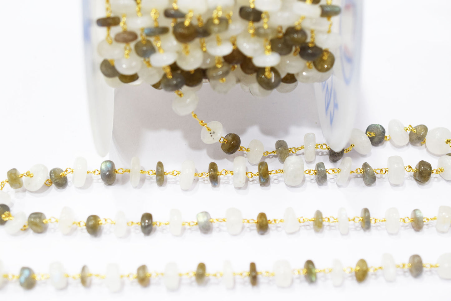 Rainbow Moonstone Irregular Rondelle Shape Rosary Beaded Chain , Sold By Foot , 3x8 - 5x10 mm , RB-6474