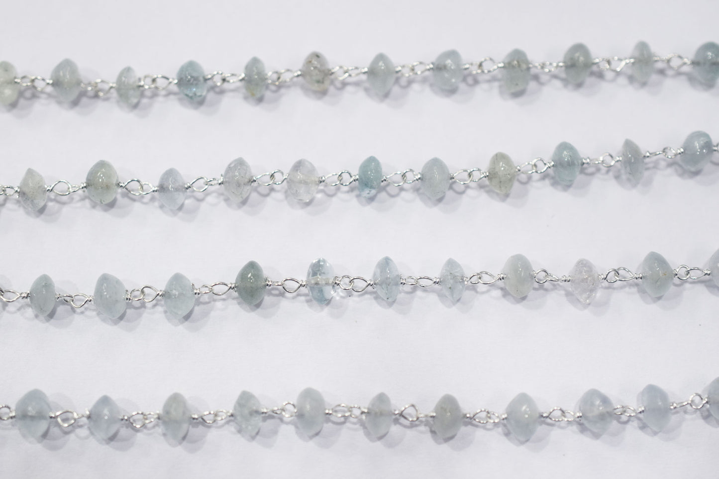 Aquamarine Smooth Button Shape Rosary Beaded Chain , 5 mm , RB-6476